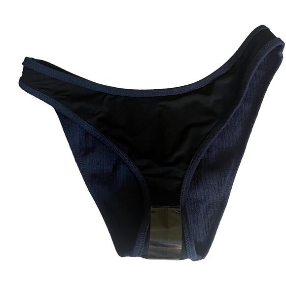 J Crew Steel Blue Textured Curved-Waist Cheeky Bikini Bottom Size Large NWT - Picture 3 of 5